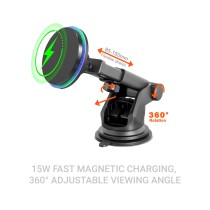 Dashboard and Windshield Car Magnetic wireless charger TA0447-01 15W Type-C ABS-black