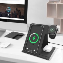 3 IN 1 Wireless Charger MX0057  15W for phone， 5W for headphones and 3W for watches-black