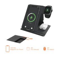 3 IN 1 Wireless Charger MX0057  15W for phone， 5W for headphones and 3W for watches-black