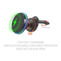 Airvent Car Magnetic wireless charger TA0447-09 15W Type-C ABS-black